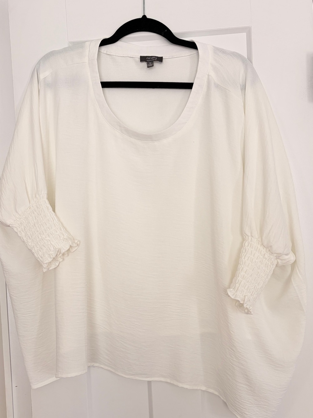Ninety Ivory Scoop Neck Tunic with Smocked Cuffs